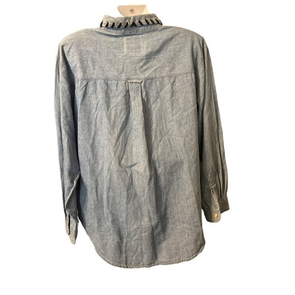 Vintage 80s Clodia Dee WhipStitch Denim Top LRG Long SLV Shoulder Pads Women NWT - Picture 9 of 11